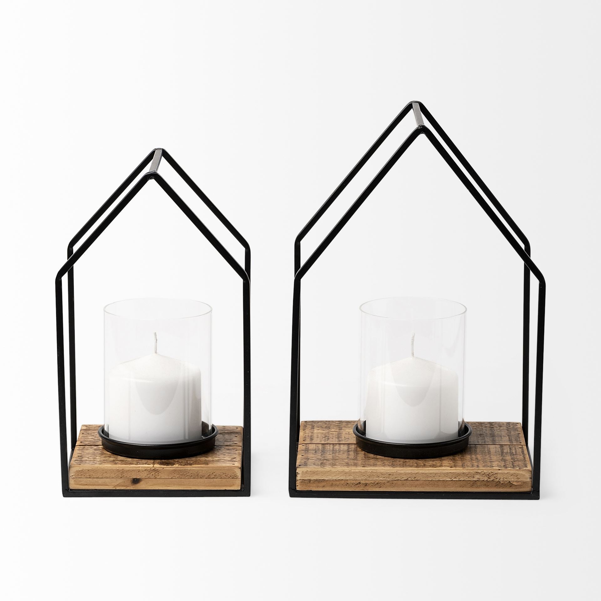 Leopold Black Metal & Wood Table Candle Holders