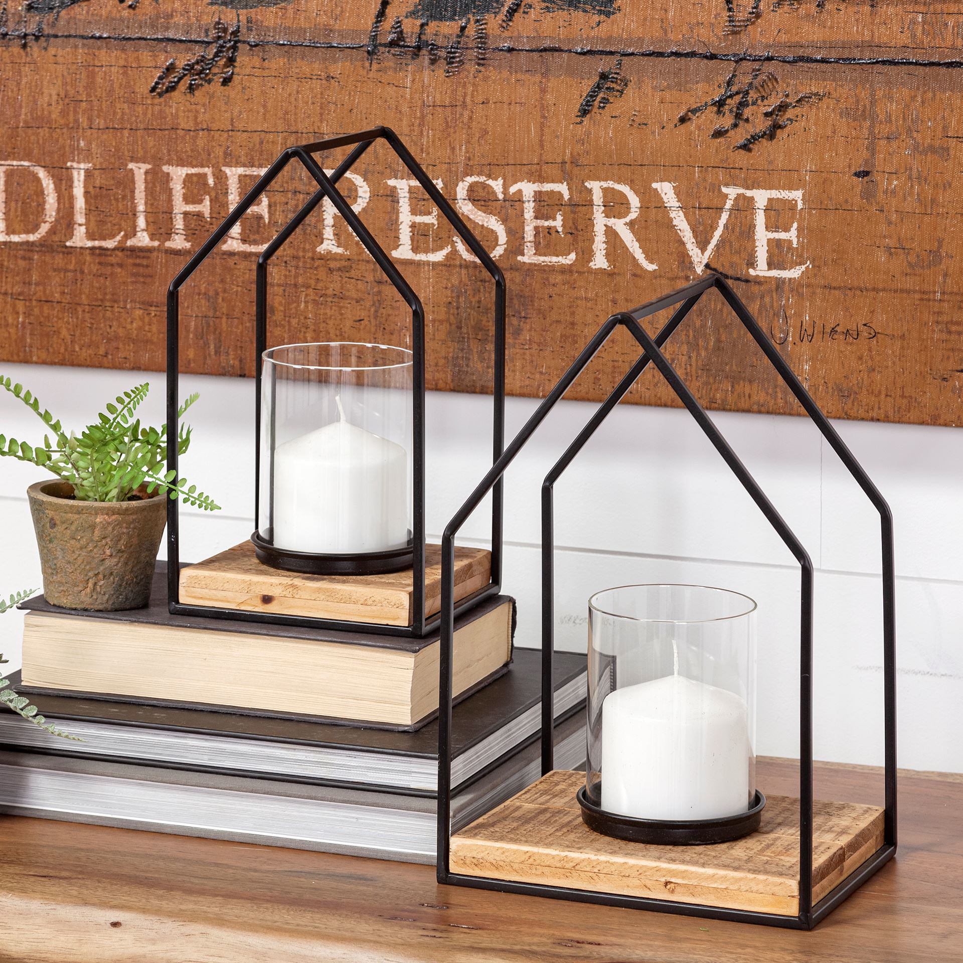 Leopold Black Metal & Wood Table Candle Holders
