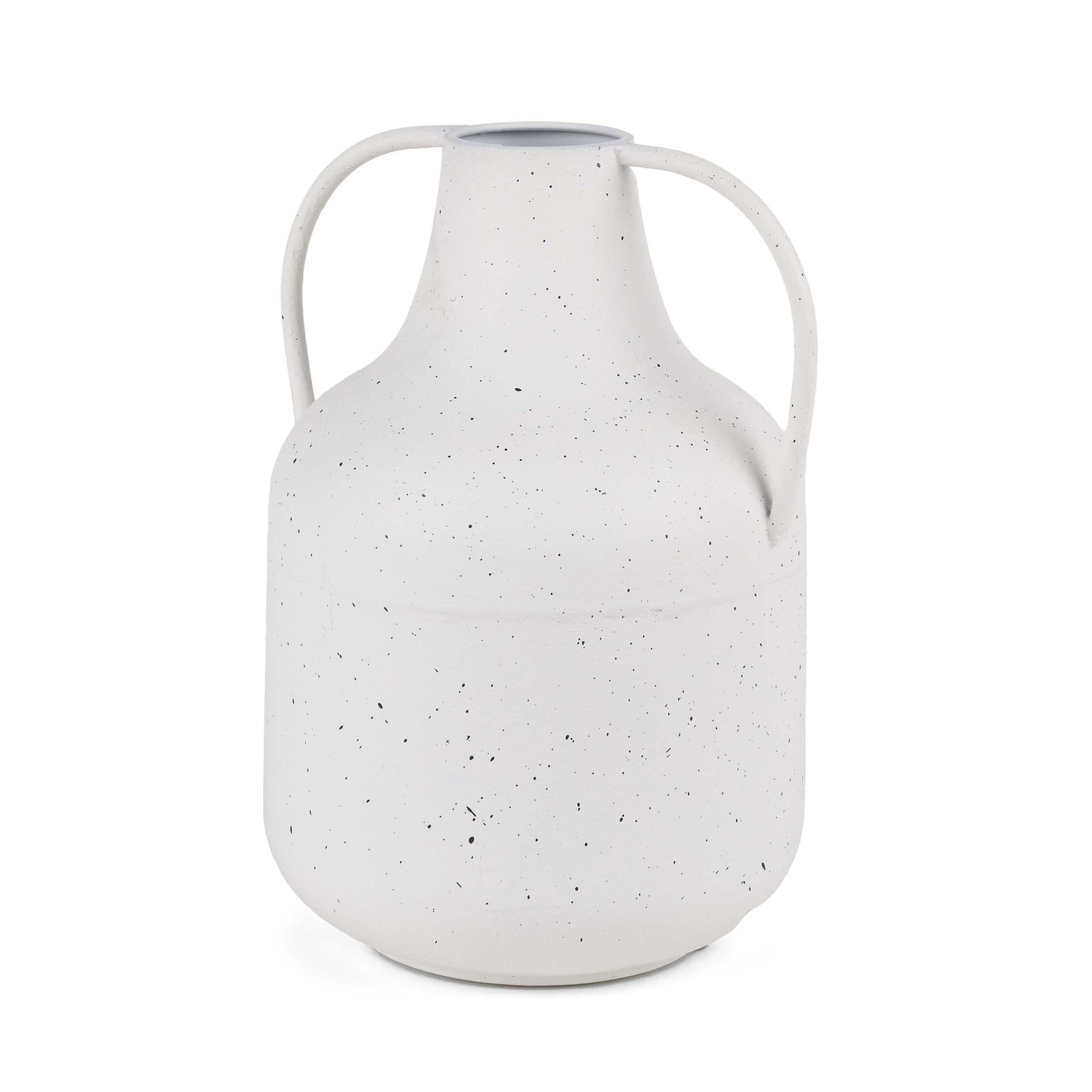 Treva Tall White/Black Speckles Metal Vase