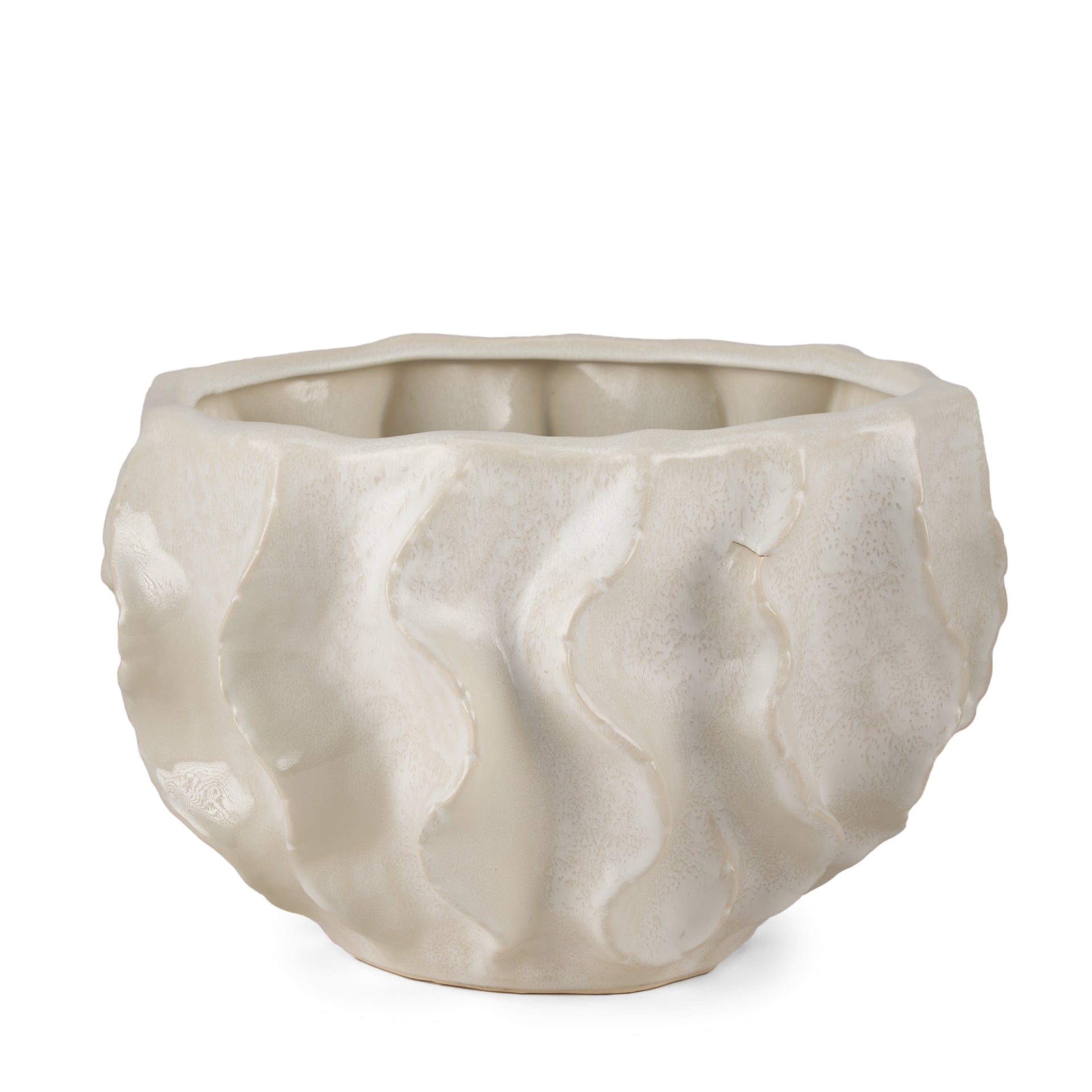 Vahn Sculptural Cream Glazed Ceramic Bowl