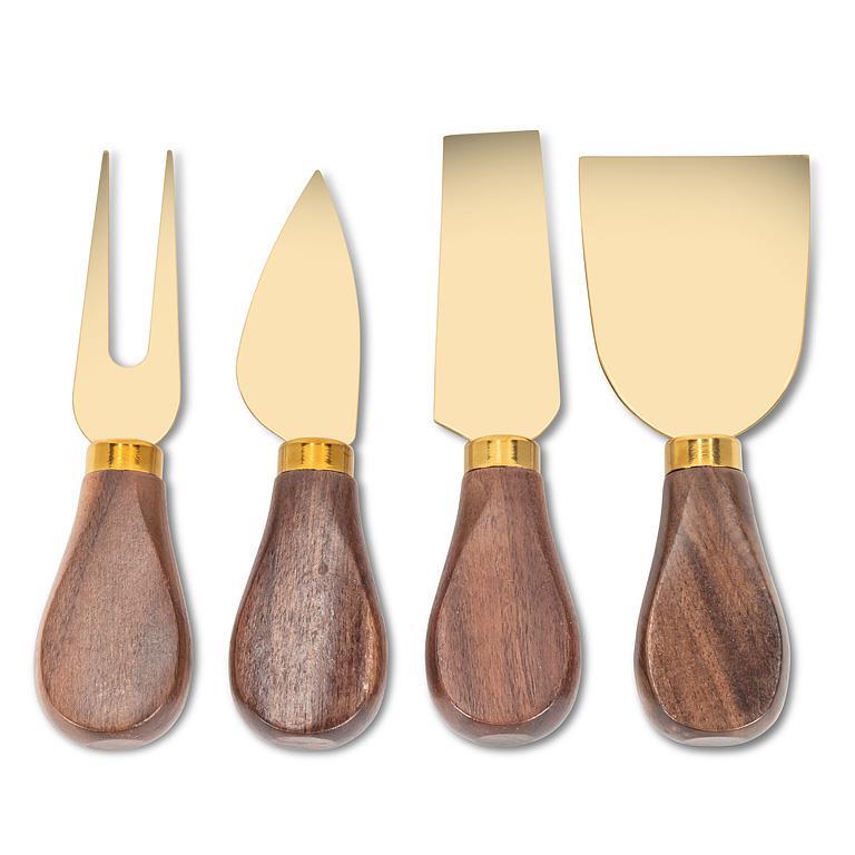 Walnut Handled Cheese Knives Gold