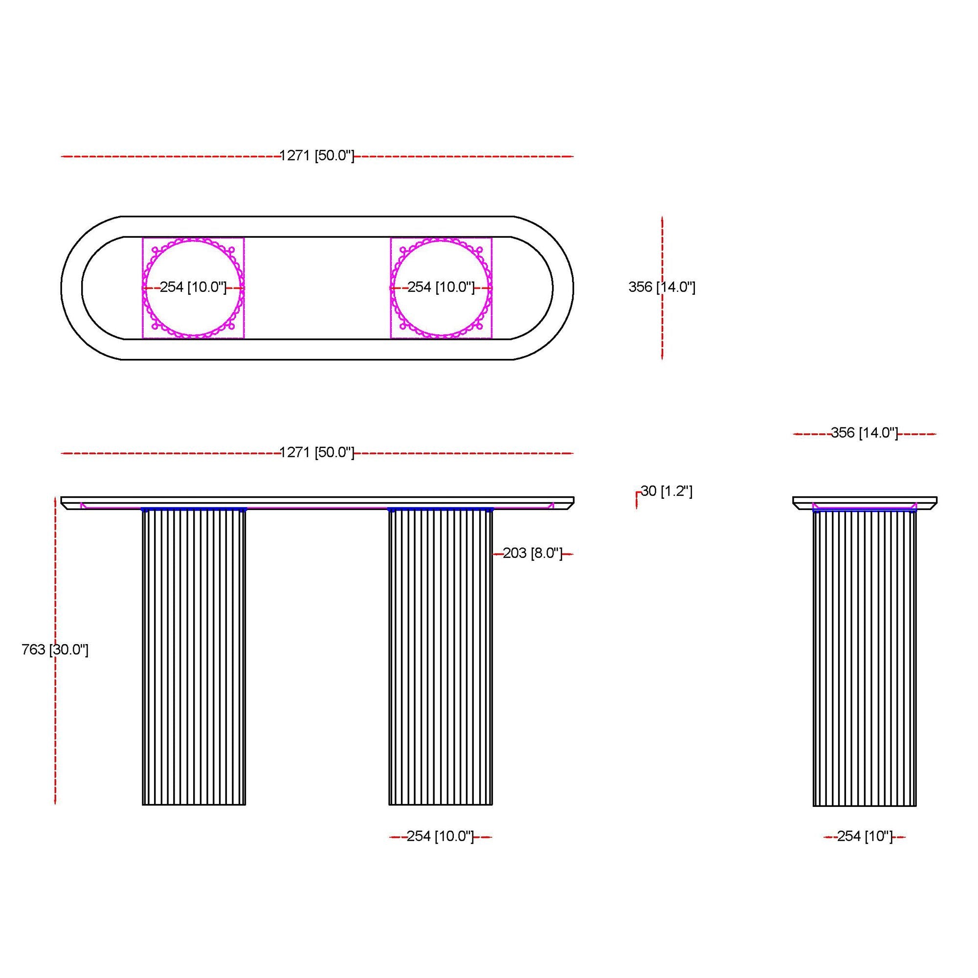Jilsa Console Table - White Marble/Walnut 50 x 14 x 30