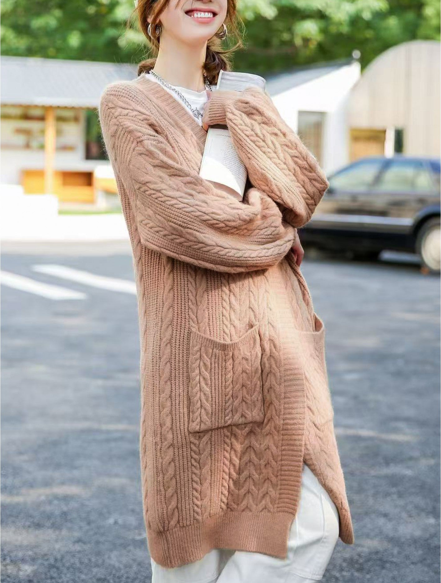 Solid Colour Knitted Cardigan w/ Pocket