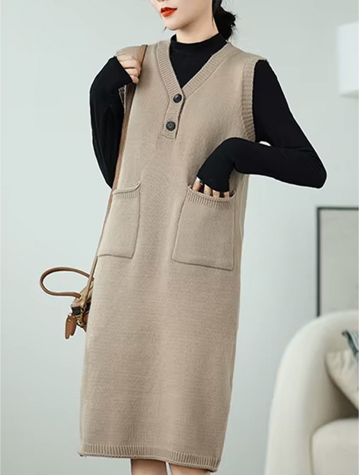 V-Neck Sleeveless Loose Sweater Dress