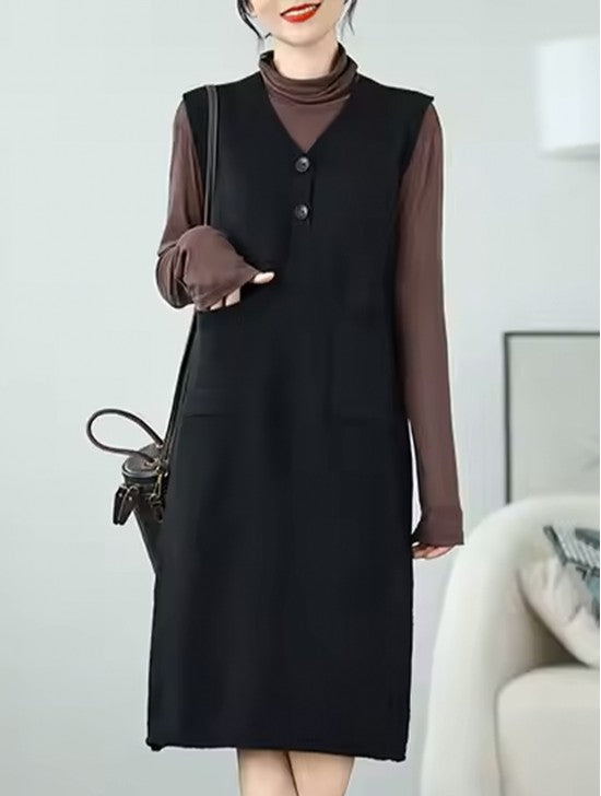 V-Neck Sleeveless Loose Sweater Dress
