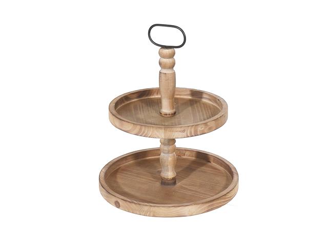 2 TIER WOODEN ROUND STAND