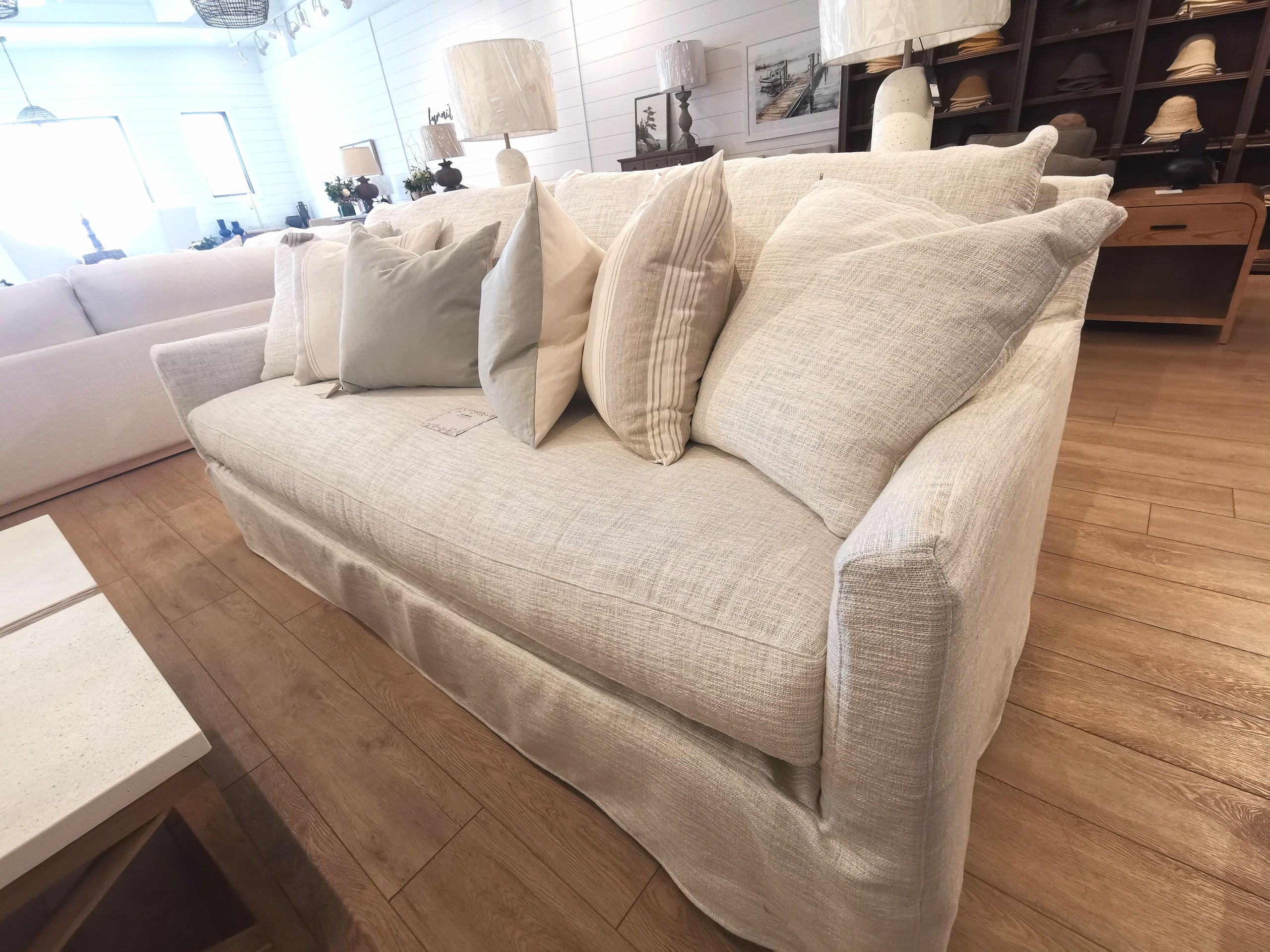 LILAH SLIPCOVER SOFA BENCH BONE WHITE L 89" x W 40" x H 38"