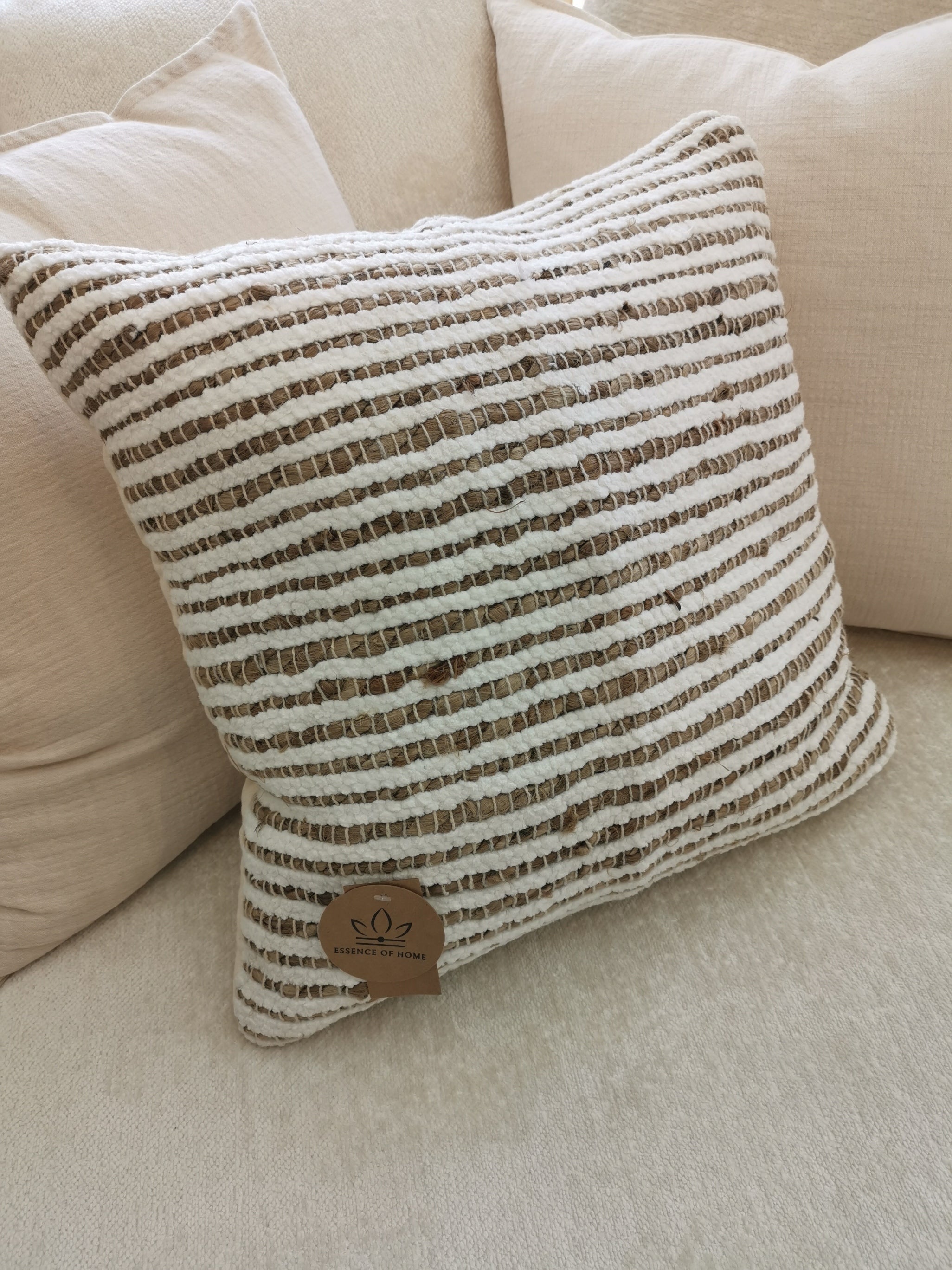 WHITE NATURAL MICRO CHENILLE& JUTE CUSHION SIZE 18 X 18 X 2