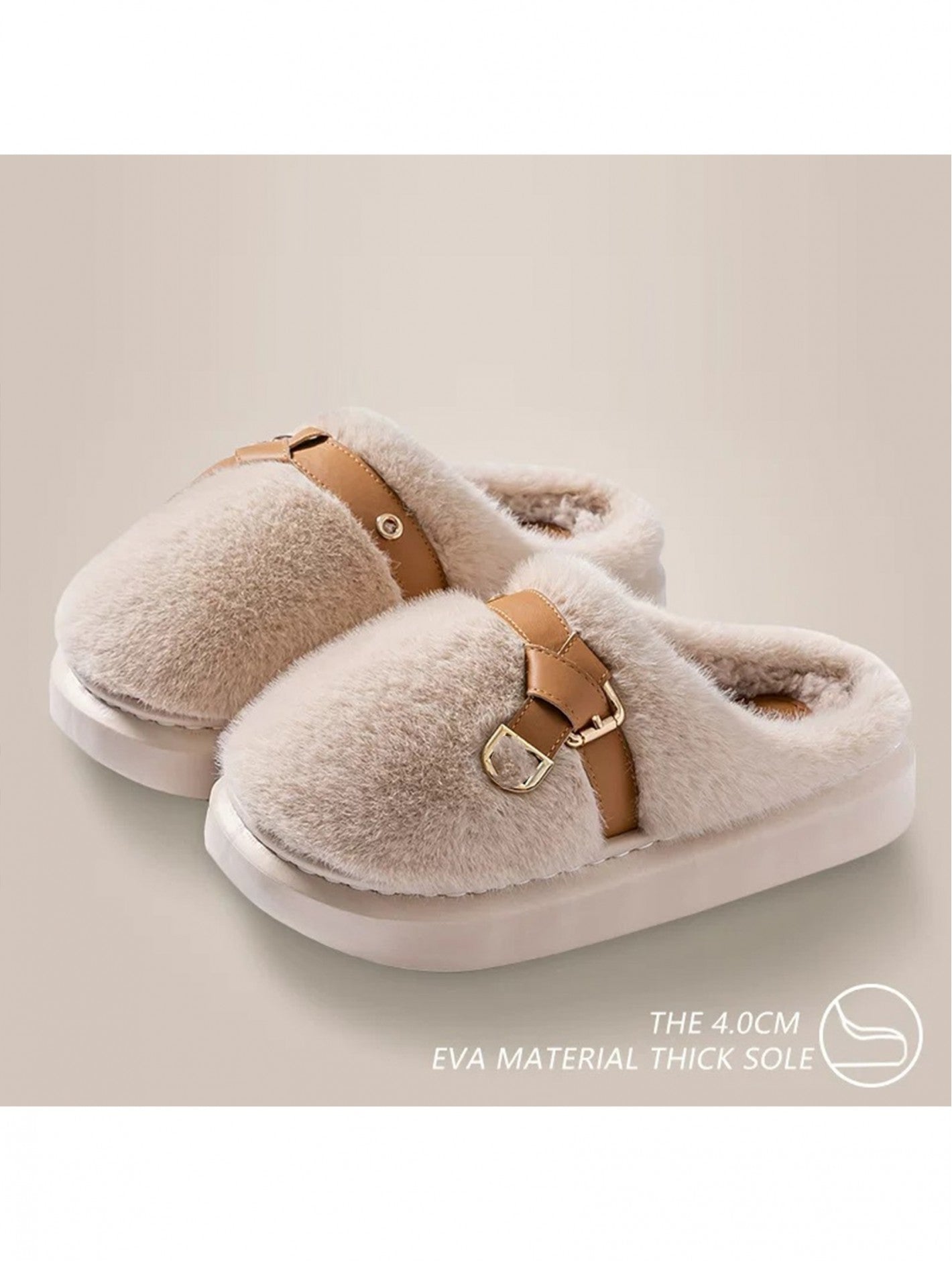 Soft Plush Fuzzy Indoor Slippers W/ Belt