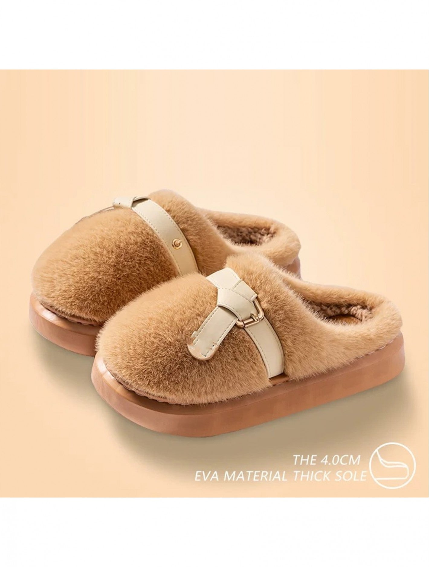 Soft Plush Fuzzy Indoor Slippers W/ Belt