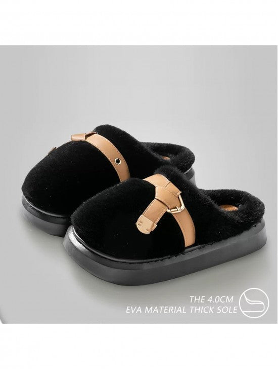Soft Plush Fuzzy Indoor Slippers W/ Belt