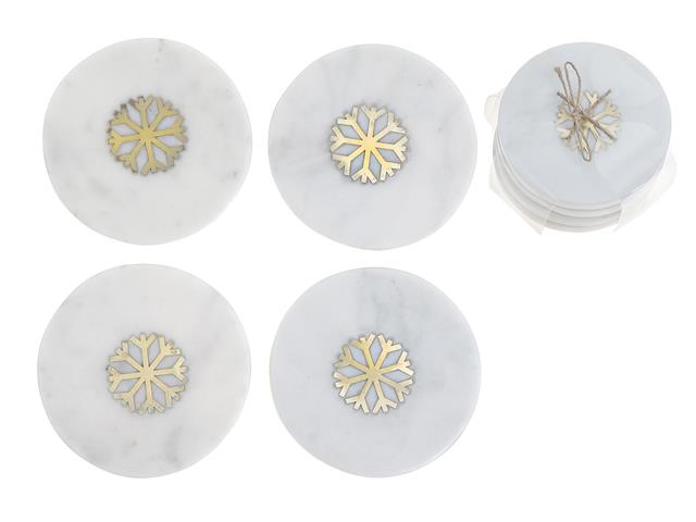 4Pc White Marble Round Coaster