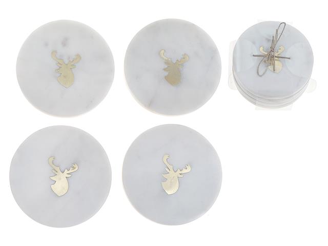 4Pc White Marble Round Coaster