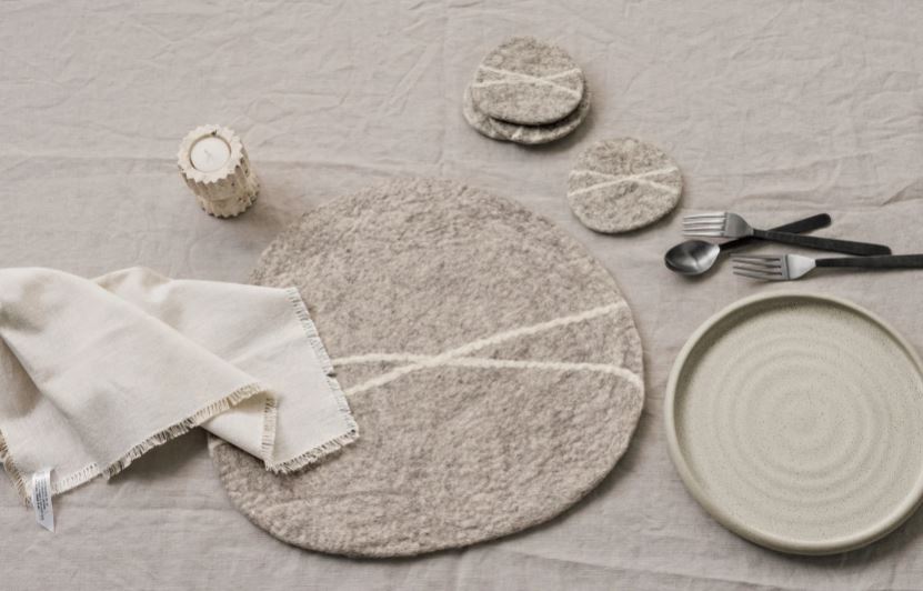 Heirloom Striato Felt Wool Coasters Set of 4 - Flint