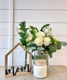 Wood House with Metal Lettering and Test Tube Flower  Holder