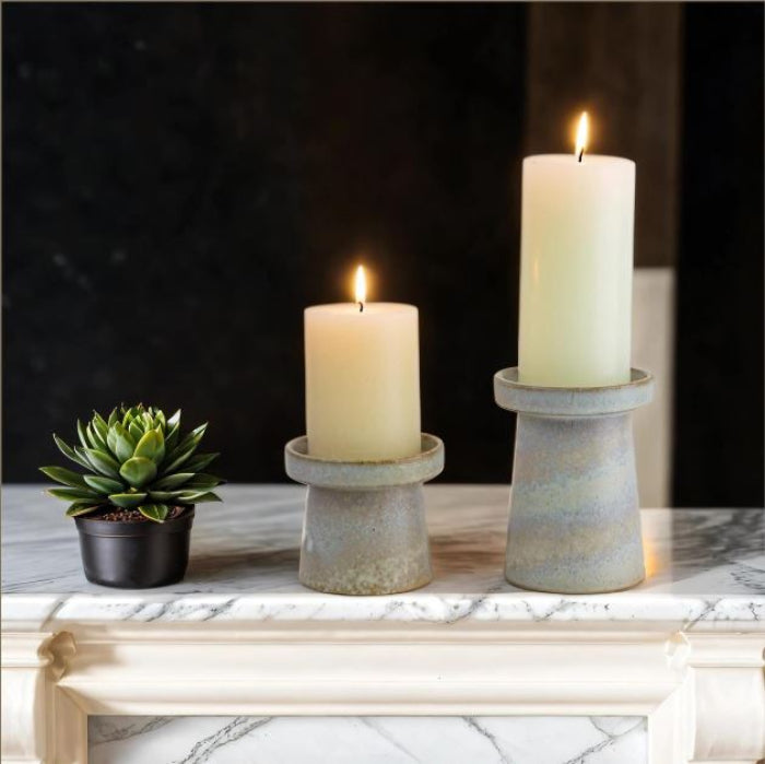 REACTIVE GLAZE PILLER CANDLE HOLDER