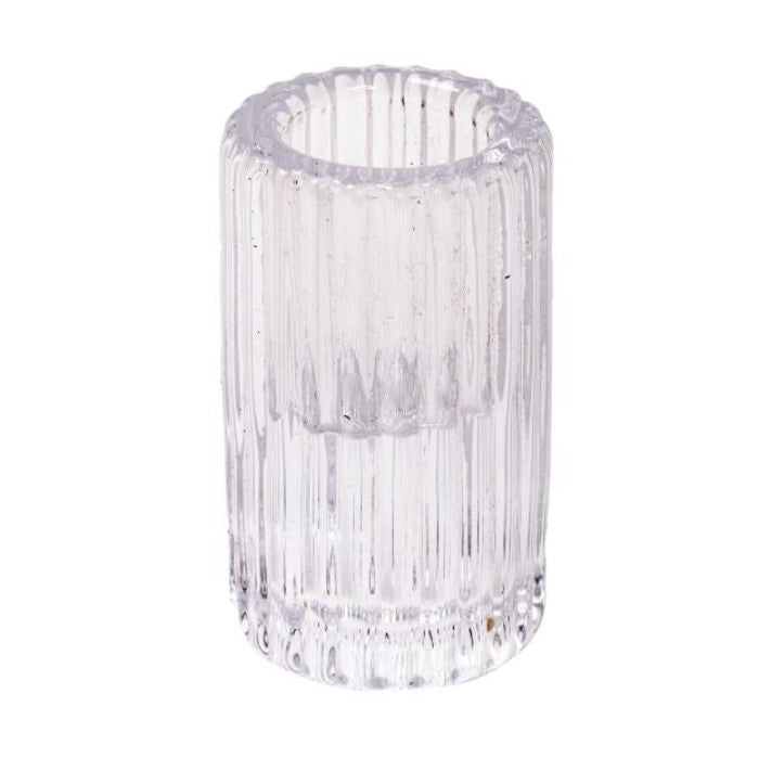 RIBBED GLASS TAPER CANDLE HOLDER