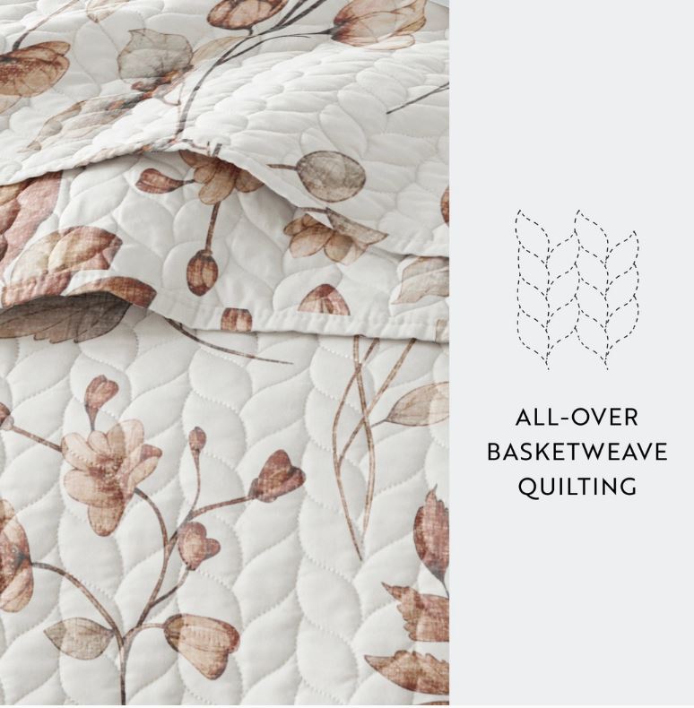 Russet Floral All Season Patterned Reversible Quilt Set