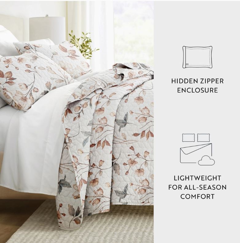 Russet Floral All Season Patterned Reversible Quilt Set
